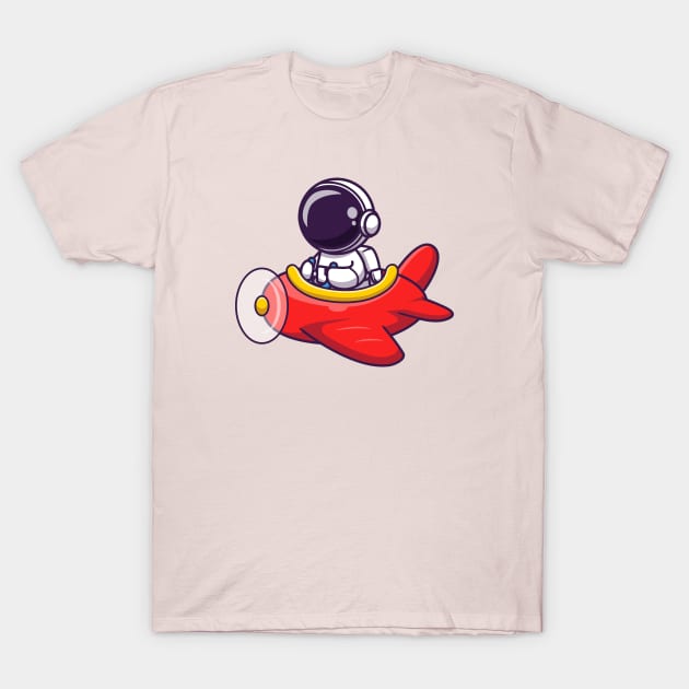 Cute Astronaut Driving Plane Cartoon T-Shirt by Catalyst Labs